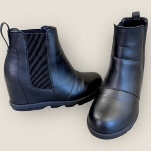 Athlefit Faux Leather Ankle Chelsea Boots Hidden Wedge Heel Women Size 8.5 Black